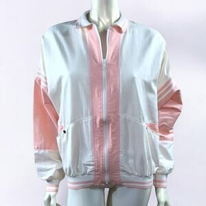 Vintage 80s Bay Club by Catalina Pink & White Color Block Bomber Jacket Size 12